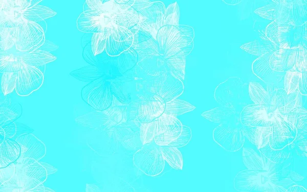 Azul Claro Modelo Doodle Vetorial Verde Com Flores Ilustração Com — Vetor de Stock