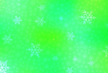 Açık yeşil, karnaval tarzında sarı vektör şablonu. Yeni yıl baloları ve karlı renkli çizimler. Kitapçıklar, eğitim broşürleri.