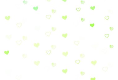 Açık yeşil, karalama kalpli sarı vektör şablonu. Romantik bir şekilde renkli kalplerle soyut bir tasvir. Sevgililer günü ilanı ve kitapçıkları için bir model..