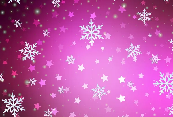 Luz Fundo Vetor Rosa Com Belos Flocos Neve Estrelas Glitter — Vetor de Stock