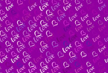 Açık Mor, pembe vektör desenli, renkli kalpli. Kalpli basit bir dekoratif tasarım. Sevgililer Günü 'nü kutlamak için tasarım.