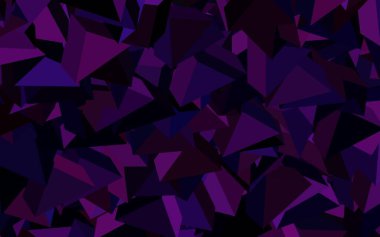 Kristalleri ve üçgenleri olan koyu mor bir vektör şablonu. Renkli üçgenli modern soyut illüstrasyon. İniş sayfası için modern şablon.