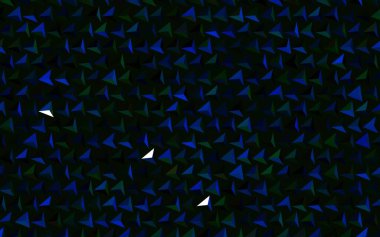 Koyu mavi, üçgenli yeşil vektör arkaplan. Üçgen şekilli ışıltılı soyut çizimler. İniş sayfası için modern şablon.