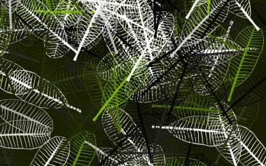 Açık yeşil vektör arkaplanı yapraklarla karalıyor. Parlak renkli çizimler ve karalama tarzında yapraklar. Duvar kağıdı tasarımınız için yeni bir doku.