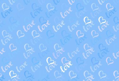 Açık Pembe, parlak kalpleri olan mavi vektör arkaplan. Renkli arkaplanda güzel soyut kalpler. Karnaval için şablon, festival için romantik broşürler.