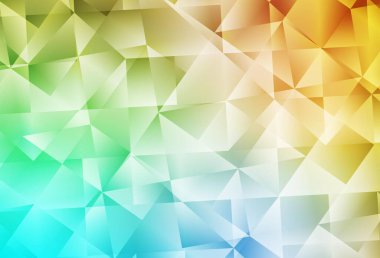 Açık mavi, sarı vektör üçgen arkaplan. Üçgenlerden oluşan parlayan çokgen çizimler. İşiniz için en iyi üçgen tasarım.