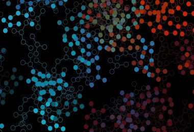 Koyu mavi, yapay zeka yapısına sahip kırmızı vektör şablonu. Yapay zekanın bağlantı ve noktalarıyla soyut illüstrasyon. Bilim için desen, geleceksel tasarımlar..