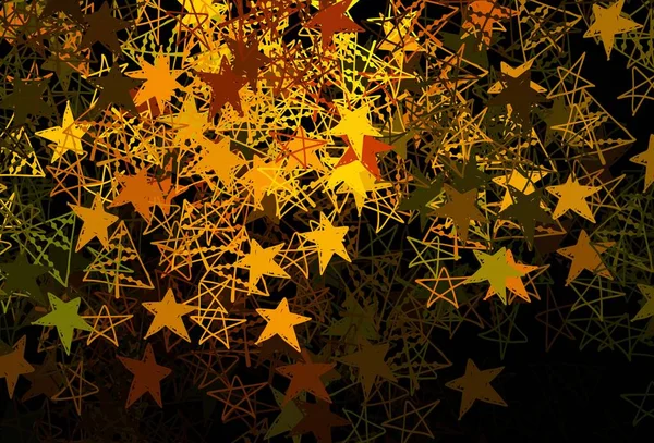 ダークグリーン 美しい雪の結晶 星と黄色のベクトルの背景 雪とクリスマススタイルでカラフルな装飾デザイン 新年の背景のテンプレート — ストックベクタ
