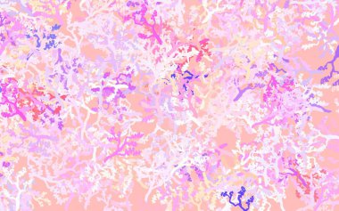 Açık pembe, sarı vektör soyut tasarım yapraklar, dallar. Yapraklar ve dallarla karalama tarzında renkli çizimler. Çocuk kitapları için renkli desen.