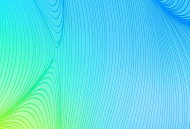 Açık mavi, eğri çizgileri olan yeşil vektör deseni. Değişken çizgileri olan renkli geometrik örnek. Tasarımınız için basit şablon.
