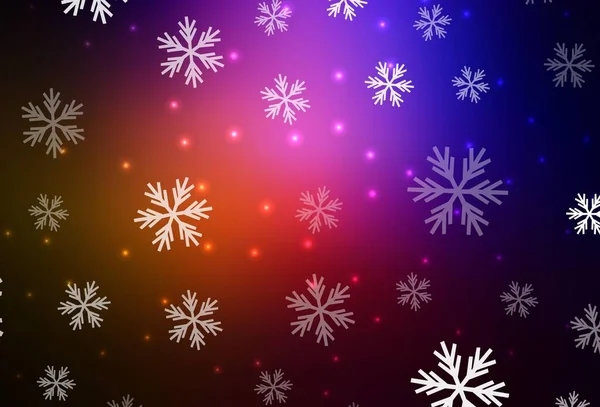 Donkerroze Rode Vectorachtergrond Met Prachtige Sneeuwvlokken Sterren Kleurrijke Sneeuwvlokken Met — Stockvector