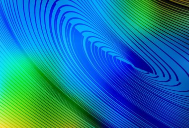 Açık mavi, kıvrımlı çizgileri olan yeşil vektör düzeni. Değişken çizgileri olan renkli geometrik örnek. Web siteniz için soyut tasarım.