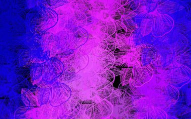 Koyu mor, pembe vektör çiçekli doğal zemin. Çiçeklerle karalama tarzında renkli çizimler. İş tasarımınız için yepyeni bir tarz.