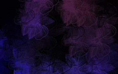 Çiçekli koyu mor vektör karalama deseni. Çiçeklerle süslenmiş soyut çizimler. Web ve broşürler için elle boyanmış tasarım.