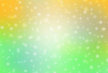 Açık yeşil, karnaval tarzında sarı vektör şablonu. Renkli Noel şeyleri ile soyut gradyan çizimi. Reklamlar, posterler, kitap afişleri için desen.