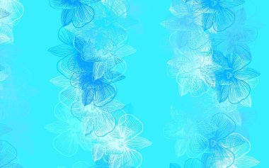 Çiçekli hafif Mavili vektör şablonu. Çiçeklerle karalama tarzında renkli çizimler. Web siteniz için Doodle tasarımı.