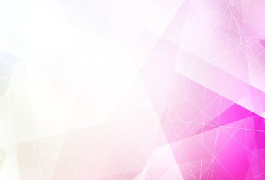 Açık Pembe, çizgileri ve üçgenleri olan sarı vektör düzeni. Üçgen şekilli ışıltılı soyut çizimler. İniş sayfası için modern şablon.