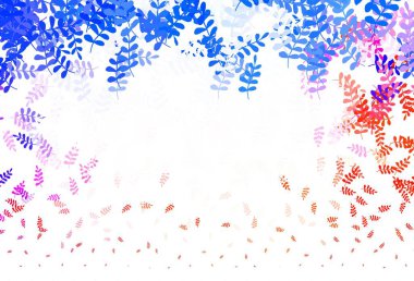 Açık mavi, yapraklı kırmızı vektör soyut tasarımı. Zarif doğal desenli ve eğimli yapraklar. İş tasarımınız için yepyeni bir tarz.