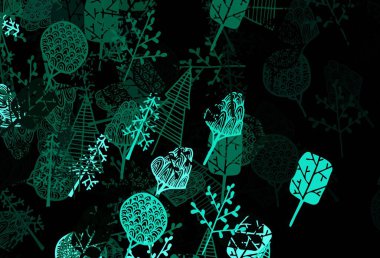 Koyu yeşil vektör ağaçlar ve dallarla doğal sanat eserleri. Ağaçlı modern geometrik soyut çizim. Duvar kağıdı tasarımınız için yeni bir doku.