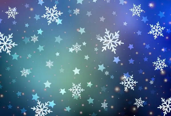 Luz Azul Vector Fondo Con Hermosos Copos Nieve Estrellas Ilustración — Archivo Imágenes Vectoriales