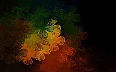 Koyu yeşil, sarı vektör karalama dokusu ağaçlar, dallar. Parlak renkli resimli çiçekler. Web siteleri ve pankartlar için desenli desen.