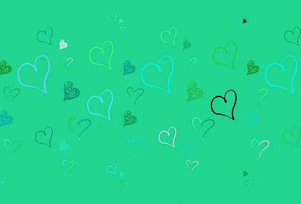 Ανοιχτό Πράσινο Διάνυσμα Μοτίβο Πολύχρωμες Καρδιές Όμορφες Καρδιές Στυλ Εορτασμού — Διανυσματικό Αρχείο