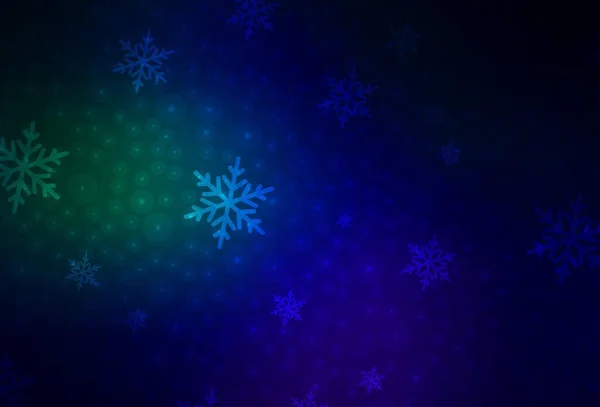 ダークブルー Xmasスタイルのグリーンベクトルの背景 グラデーションクリスマスボール 雪のフレークとイラスト タイポグラフィのテンプレート — ストックベクタ