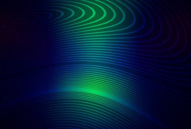 Koyu mavi, kıvrımlı çizgileri olan yeşil vektör arka plan. Soyut ve gradyan renkte renkli çizimler. Tasarımınız için basit şablon.