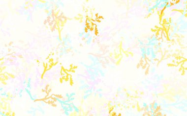 Açık renkli vektör arkaplanı yapraklarla, dallarla karalıyor. Yapraklar ve dallarla gösterişli soyut çizimler. Ağ ve ambalaj için elle boyanmış tasarım.