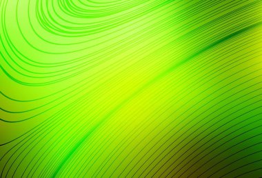 Açık yeşil, bükülmüş çizgileri olan sarı vektör şablonu. Eğimli çizgileri olan zarif parlak bir illüstrasyon. Fikirlerin için bir örnek..