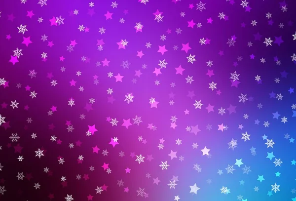 Rosa Claro Fondo Vector Azul Con Hermosos Copos Nieve Estrellas — Vector de stock