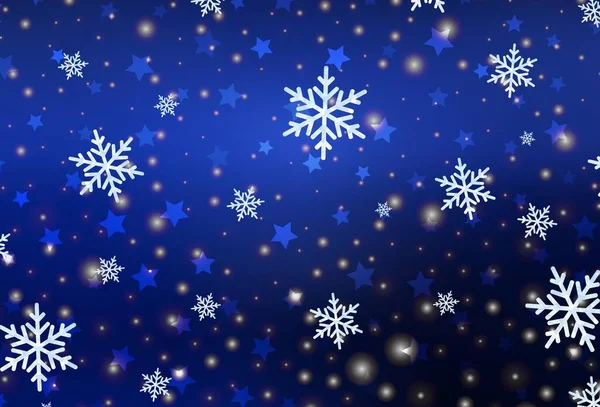 Koyu Mavi Vektör Desenli Noel Kar Taneli Yıldızlı Kar Taneleriyle — Stok Vektör
