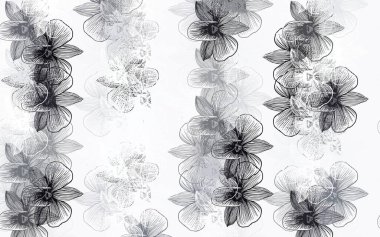 Açık gri vektör arkaplanı çiçeklerle karalıyor. Çiçeklerle süslenmiş soyut çizimler. Markan için şık bir model..