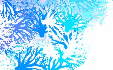 Açık Pembe, Mavi vektör karalama şablonu yapraklı, dallı. Yapraklar, beyaz arka planda doğal dallar. Web siteniz için Doodle tasarımı.