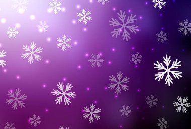 Parlak kar taneleri ve yıldızlı koyu pembe vektör düzeni. Karlı Xmas tarzında renkli dekoratif tasarım. Yeni Yıl web siteleri için desen.
