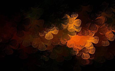 Koyu yeşil, sarı vektör soyut tasarım ağaçlar, dallar. Çiçeklerle bulanık şekilli yaratıcı çizimler. Duvar kağıtları, boyama kitapları için desen.