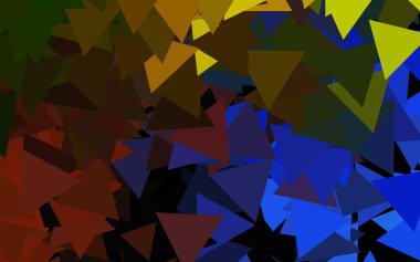 Koyu mavi, sarı vektör arkaplan ve çokgen stili. Soyut arkaplanda renkli eğimli üçgenler. Web siteniz için basit tasarım.