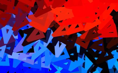 Koyu mavi, kırmızı vektör şablonu, kristaller, üçgenler. Soyut üçgenli dekoratif tasarım. Broşürler, broşürler için desen