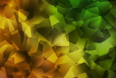 Koyu yeşil, sarı vektör eğimli üçgenler. Origami tarzında gradyan ile geometrik çizim. İş tasarımınız için yepyeni bir tarz.