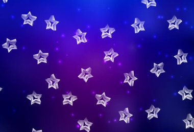 Koyu mor, güzel yıldızlı pembe vektör dokusu. Bulanık arkaplanda gradyanı olan yıldızlar. Astronomi web siteleri için desen.