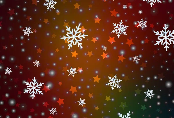 Dunkelgrüner Roter Vektorhintergrund Mit Schönen Schneeflocken Sternen Bunte Schneeflocken Mit — Stockvektor