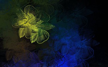 Koyu mavi, sarı vektör, çiçekli zarif duvar kağıdı. Karalama tarzında çiçekli soyut illüstrasyon. Marka kitabınız için yeni şablon.