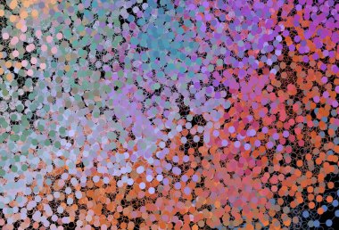 Noktalı koyu renkli vektör arkaplanı. Parlak renkli soyut çemberlerin olduğu bir resim. Fütürist reklamlar ve kitapçıklar için şablon.