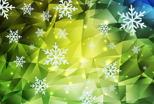 Light Green Yellow Vector Background Beautiful Snowflakes Stars Modern Geometrical — Stock Vector