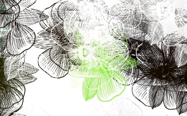 Açık yeşil vektör çiçekli doğal arkaplan. Beyaz arka planda eskiz karalama çiçekleri. Markan için şık bir model..