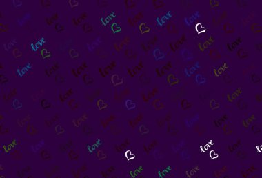 Koyu renkli vektör dokusu ve güzel kalpleri var. Bulanık arkaplanda gradyan kalp şekilleri olan bir resim. Karnaval için şablon, festival için romantik broşürler.