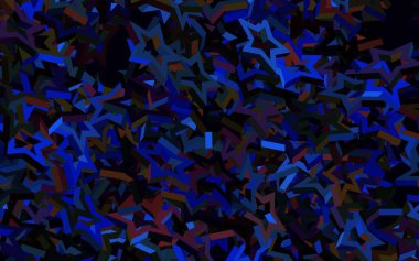 Koyu mavi, sarı vektör arkaplan ve renkli yıldızlar. Soyut şablondaki yıldızlarla dekoratif parlak illüstrasyon. Astronomi web siteleri için desen.