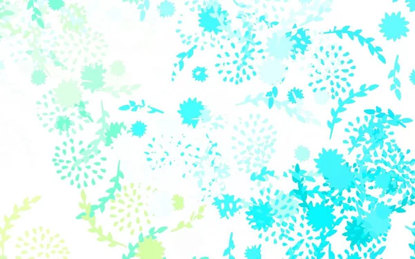 Azul Claro Padrão Doodle Vetor Verde Com Flores Sketchy Doodle — Vetor de Stock