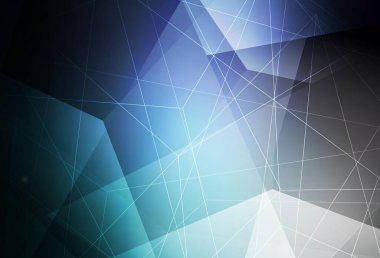 Koyu mavi, çizgileri ve üçgenleri olan yeşil vektör düzeni. Üçgen şekilli ışıltılı soyut çizimler. İniş sayfası için modern şablon.