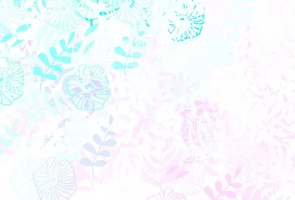 Light Pink Blue Vector Doodle Background Leaves Doodle Illustration Leaves — Stock Vector